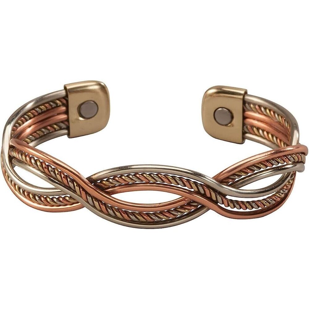 Copper Braided Cuff Bracelet Jewelry Magnetic Therapy Tricolor One Size Gift